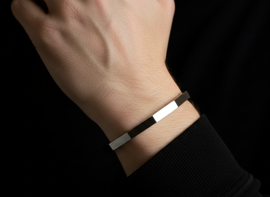 Silver Stainless Steel Straight Bangle - Orna Store