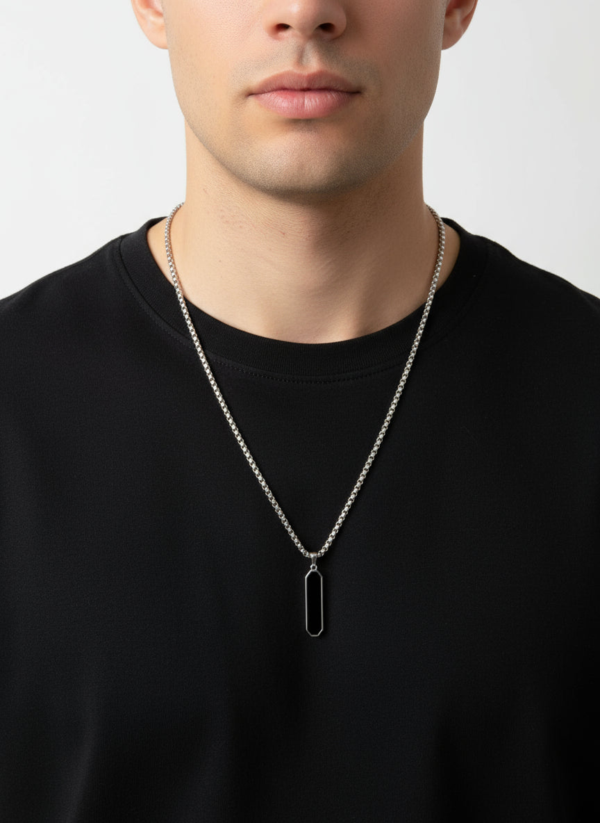 Black Bar pendant with Stainless Steel Chain - Orna Store